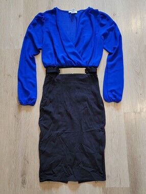 Blue & black chiffon pencil dress